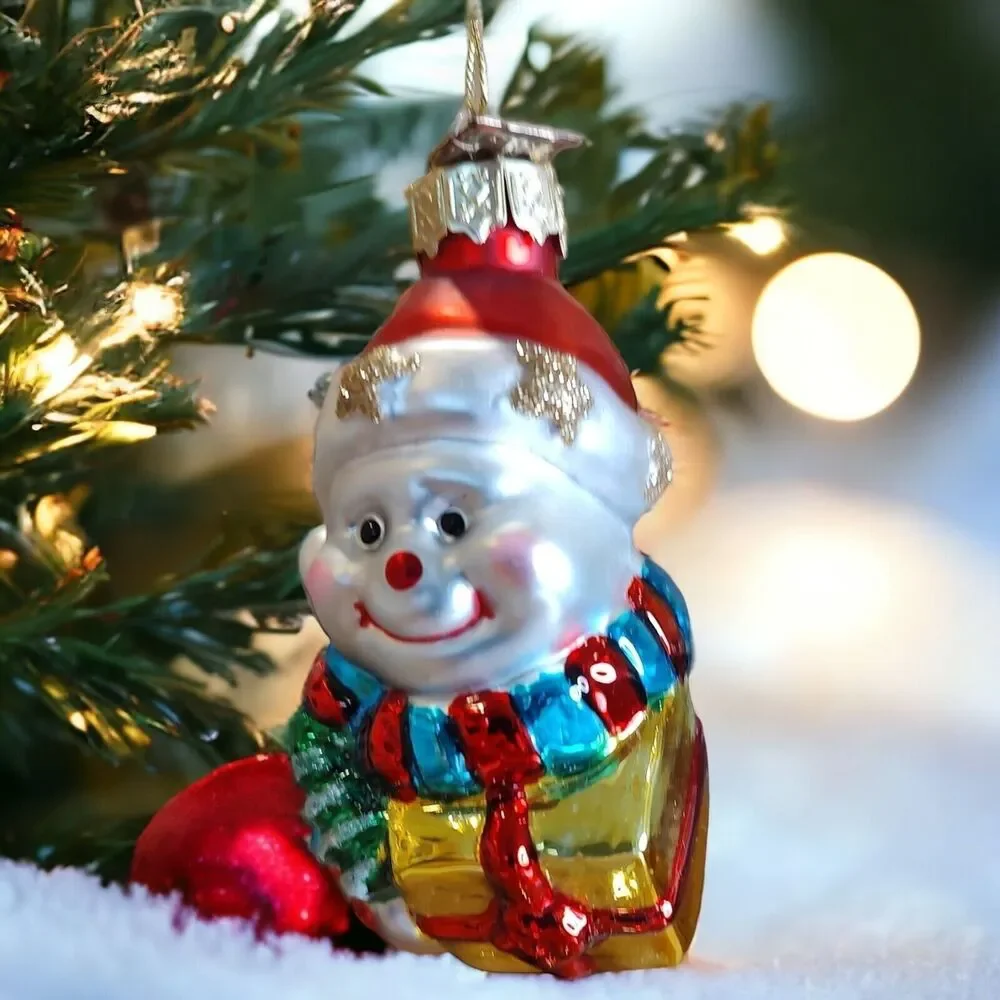 Baby Smiley Santa Snowman Scarf Present Gift Hand Blown Glass Ornament Pacconi